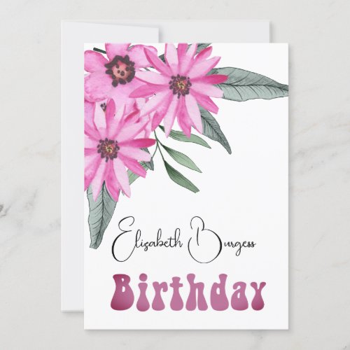 70th Birthday Floral Pink Sun Ray Modern Birthday Invitation