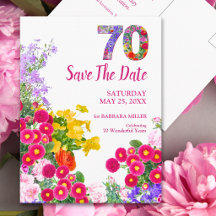 70th Birthday Floral Save The Date Elegant Party