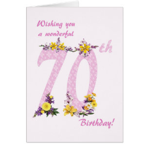 70th Birthday Flower Decorated Numbers Cards