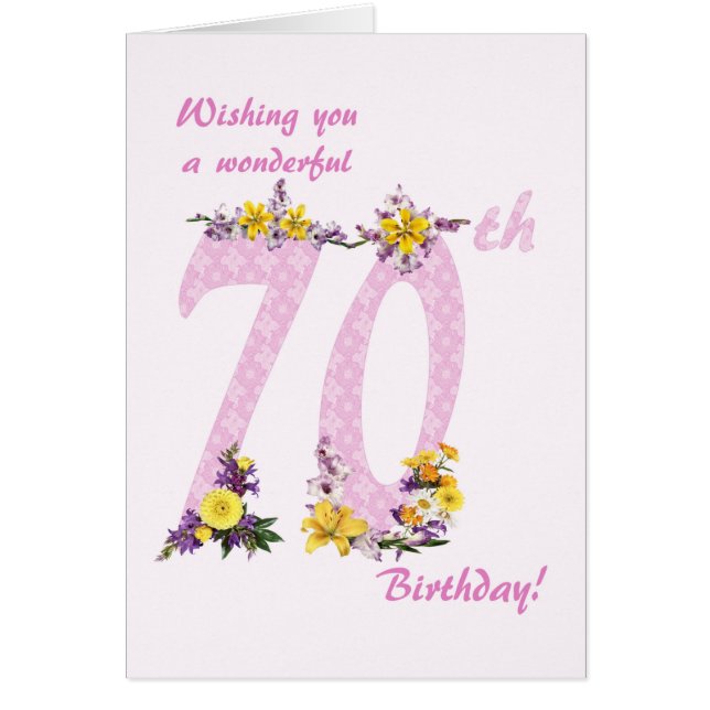 70th Birthday Flower Decorated Numbers Cards (Front)