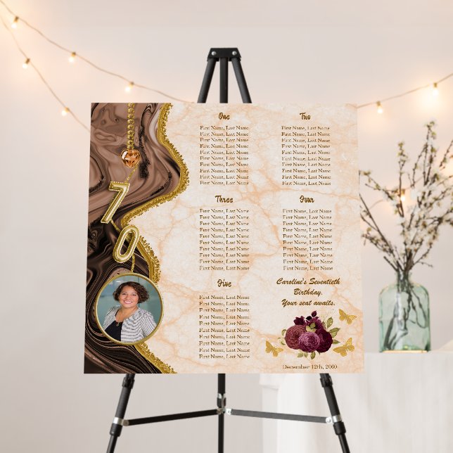 70th Birthday, Foil Balloon, 5 Tables Seating Plan Foam Board (In Situ (Stand))