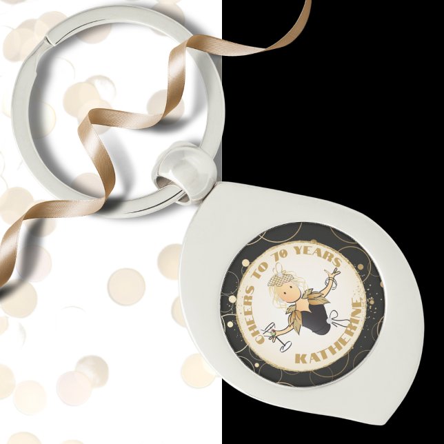 70th Birthday For Her Cheers to 70 Funny Cartoon Keychain (Creator Uploaded)