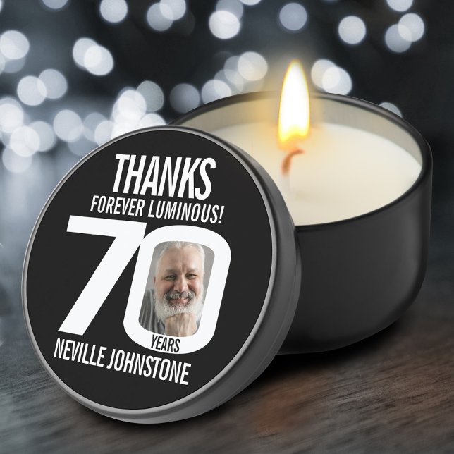 70th birthday forever luminous black white photo mini candle favors (Creator Uploaded)