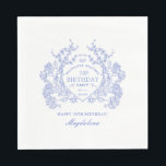 70th Birthday French Blue Floral Crest Custom Napkins<br><div class="desc">An elegant French vintage blue floral crest takes center stage on this timeless custom paper napkin. Ornate,  formal and very feminine will make any birthday lady feel very special. Coordinating party supplies are available.</div>