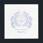 70th Birthday French Blue Floral Crest Custom Napkins<br><div class="desc">An elegant French vintage blue floral crest takes center stage on this timeless custom paper napkin. Ornate,  formal and very feminine will make any birthday lady feel very special. Coordinating party supplies are available.</div>