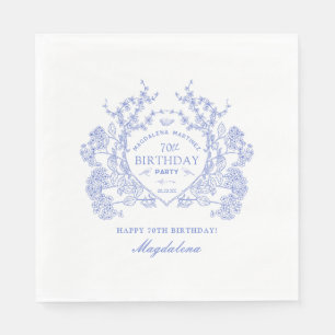 70th Birthday French Blue Floral Crest Custom Napkins