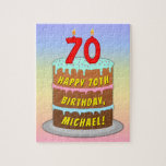 [ Thumbnail: 70th Birthday: Fun Cake and Candles + Custom Name Jigsaw Puzzle ]