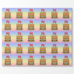 [ Thumbnail: 70th Birthday: Fun Cake and Candles + Custom Name Wrapping Paper ]