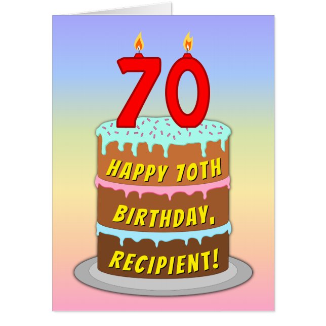 70th Birthday: Fun Cake & Candles, w/ Custom Name Card (Front)