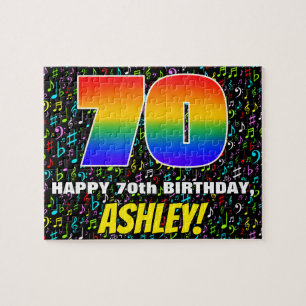 70th Birthday — Fun, Colorful Music Symbols & “70” Jigsaw Puzzle