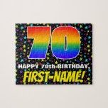 [ Thumbnail: 70th Birthday — Fun, Colorful Star Field Pattern Jigsaw Puzzle ]
