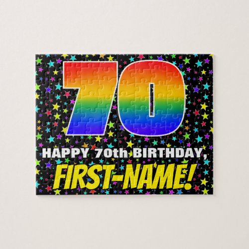 70th Birthday  Fun Colorful Star Field Pattern Jigsaw Puzzle