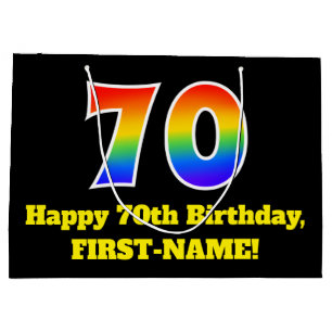 70th Birthday ~ Fun, Colorful, Vibrant, Rainbow 70 Large Gift Bag