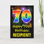 [ Thumbnail: 70th Birthday: Fun Fireworks Pattern + Rainbow 70 Card ]
