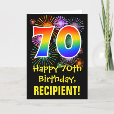 70th Birthday: Fun Fireworks Pattern   Rainbow 70 Card