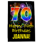 [ Thumbnail: 70th Birthday: Fun Fireworks Pattern + Rainbow 70 Gift Bag ]
