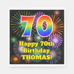 [ Thumbnail: 70th Birthday: Fun Fireworks Pattern + Rainbow 70 Napkins ]