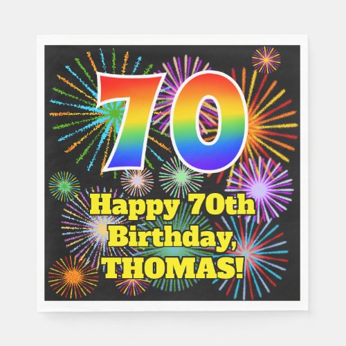 70th Birthday Fun Fireworks Pattern  Rainbow 70 Napkins