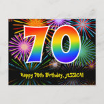 [ Thumbnail: 70th Birthday – Fun Fireworks Pattern + Rainbow 70 Postcard ]