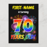 [ Thumbnail: 70th Birthday - Fun Fireworks, Rainbow Look "70" Postcard ]