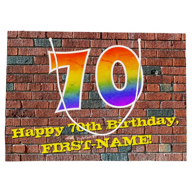70th Birthday: Fun, Graffiti-Inspired Rainbow # 70 Large Gift Bag (Back)