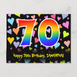 [ Thumbnail: 70th Birthday: Fun Hearts Pattern, Rainbow 70 Postcard ]