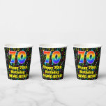 [ Thumbnail: 70th Birthday: Fun Music Notes Pattern, Rainbow 70 Paper Cups ]