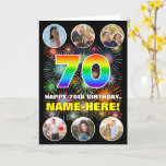 [ Thumbnail: 70th Birthday: Fun Rainbow #, Custom Name & Photos Card ]