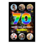[ Thumbnail: 70th Birthday: Fun Rainbow #, Custom Name + Photos Card ]