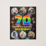 [ Thumbnail: 70th Birthday: Fun Rainbow #, Custom Name + Photos Jigsaw Puzzle ]