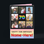70th Birthday: Fun Rainbow #, Custom Photos   Name Card<br><div class="desc">The front of this upbeat and fun birthday themed greeting card design features the number “70“ having a multicolor rainbow spectrum inspired gradient pattern, along with the message “HAPPY 70th BIRTHDAY, ” and a personalized recipient name. Surrounding the rainbow-patterned number on the front are some photos that can be personalized,...</div>