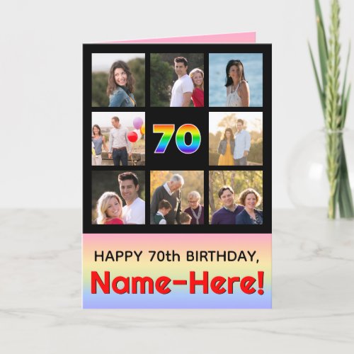 70th Birthday Fun Rainbow  Custom Photos  Name Card