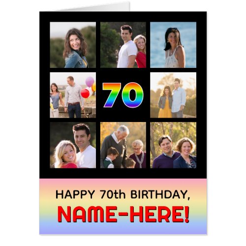 70th Birthday Fun Rainbow  Custom Photos  Name Card