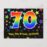 [ Thumbnail: 70th Birthday: Fun Stars Pattern, Rainbow 70, Name Postcard ]