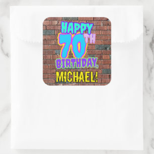 70th Birthday – Fun, Urban Graffiti Inspired Look Square Sticker