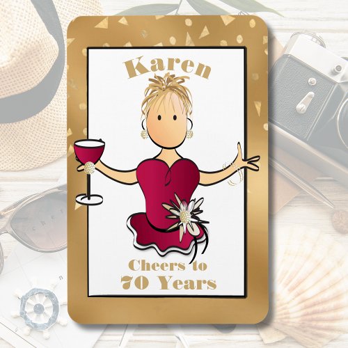 70th Birthday Funny Cartoon Cheers to 70 Red Wine  Magnet