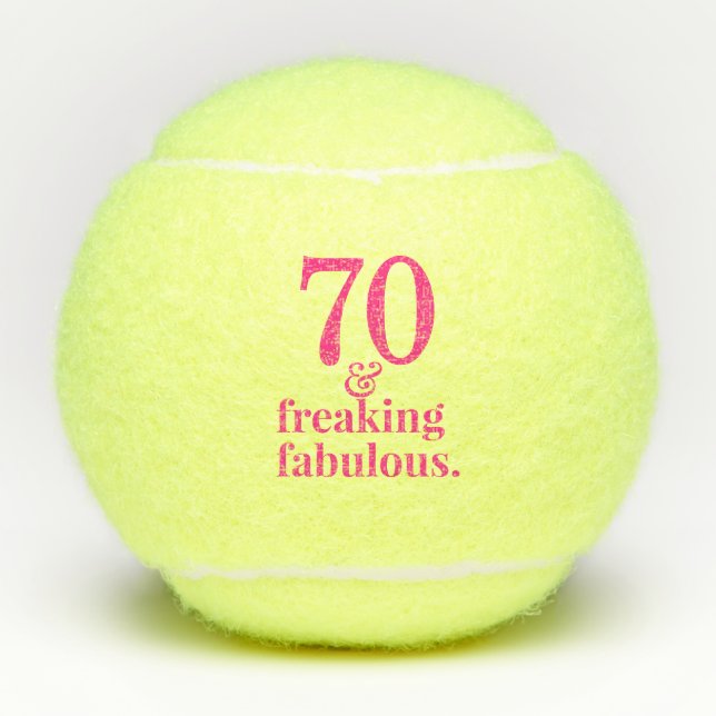 70th Birthday Funny & Fab Custom Age Pink Tennis Balls (Front)