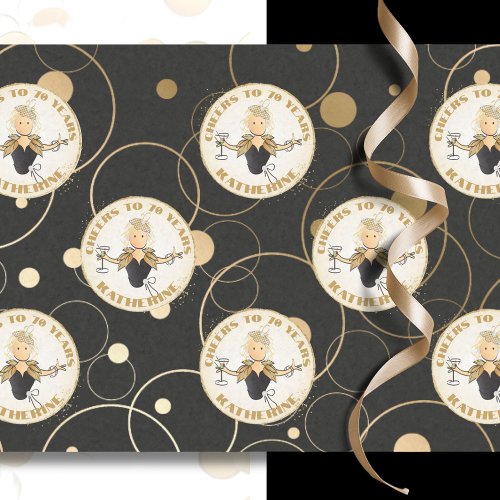 70th Birthday Funny Modern Fab Black Gold Birthday Tissue Paper