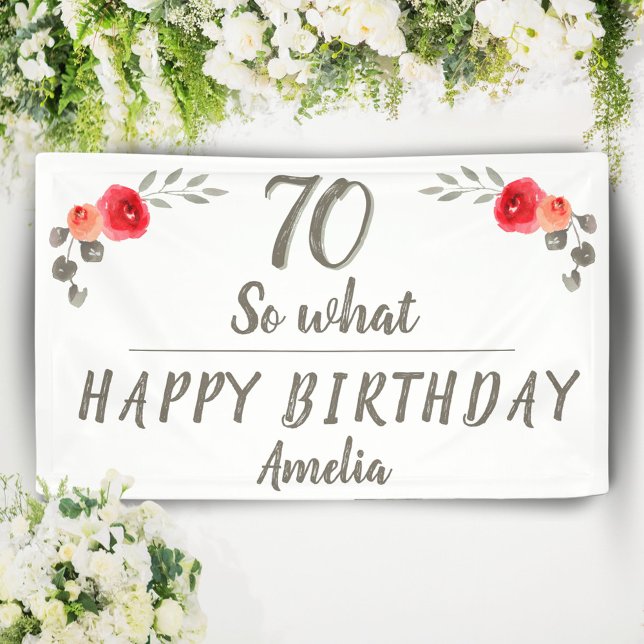 70th Birthday Funny Watercolor Flower Floral Banner (Creator Uploaded)