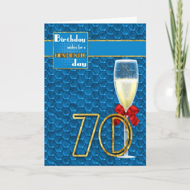 70th Birthday - Geometric Birthday Card Champagne (Front)
