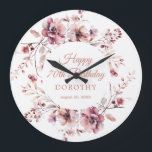 70th Birthday Gift Burgundy Pink Floral Large Clock<br><div class="desc">A personalized wall clock is a great birthday gift idea for a 70th birthday gift. The birthday celebrant can celebrate their birthday and add a pretty touch to your decor with this personalized burgundy and dusty pink floral wall clock. An elegant watercolor wreath decorates the front and back. Four lines...</div>