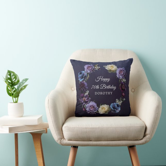 70th Birthday Gift Custom Moody Purple Flower Throw Pillow (Chair)