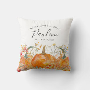 70th Birthday Gift Fall Pumpkin Wildflower Custom Throw Pillow