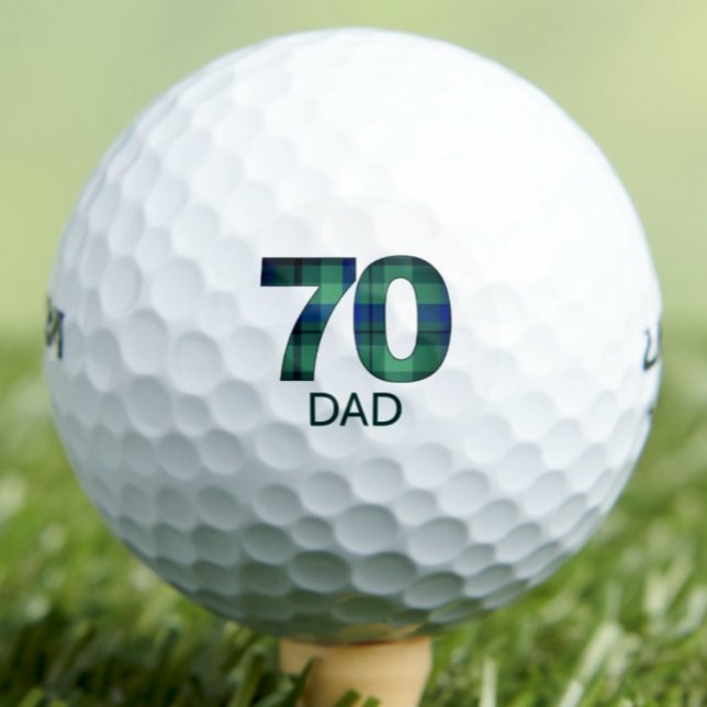 70th Birthday Gift for Dad - Blue Green Plaid 70 Golf Balls (Creator Uploaded)