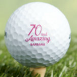 70th birthday gift golf balls 70 and amazing pink<br><div class="desc">70th birthday gift golf balls 70 and amazing pink. Celebrate hitting the big 7-0 with flair! These “70 and Amazing" personalized golf balls are the perfect gift for any golf enthusiast marking this special milestone. Customize with any name to make it truly unique—whether it's a friend, a family member or...</div>