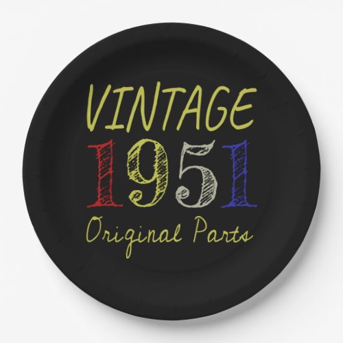 70th Birthday Gift Vintage 1951 Original Parts Paper Plates