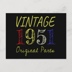 70th Birthday Gift Vintage 1951 Original Parts Postcard