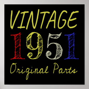 70th Birthday Gift Vintage 1951 Original Parts Poster