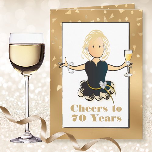 70th Birthday Glamorous Sparkle Female Cartoon Card
