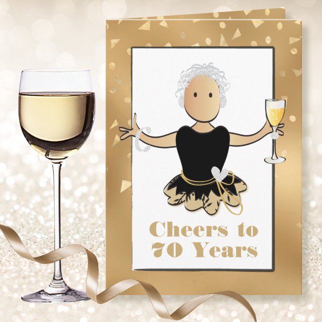 70th Birthday Glamorous Sparkle Woman Cartoon Card (Creator Uploaded)